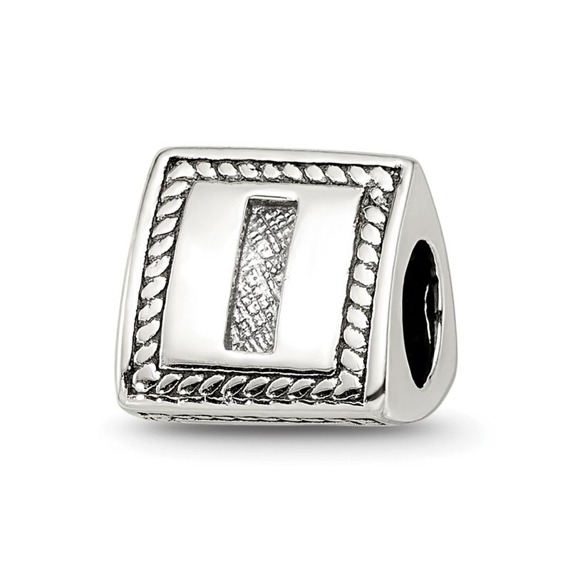 Kazi Luxury Sterling Silver Reflections Letter I Triangle Block Bead